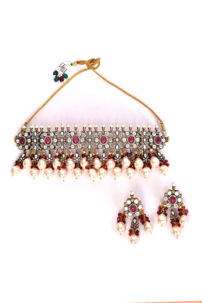 Ruby Stone Studded Necklace Set 