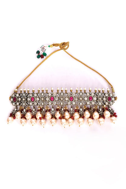 Ruby Stone Studded Necklace Set 
