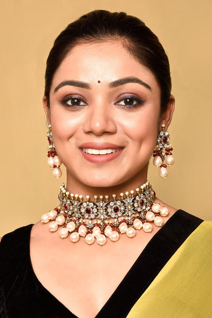 Ruby Stone Studded Necklace Set 