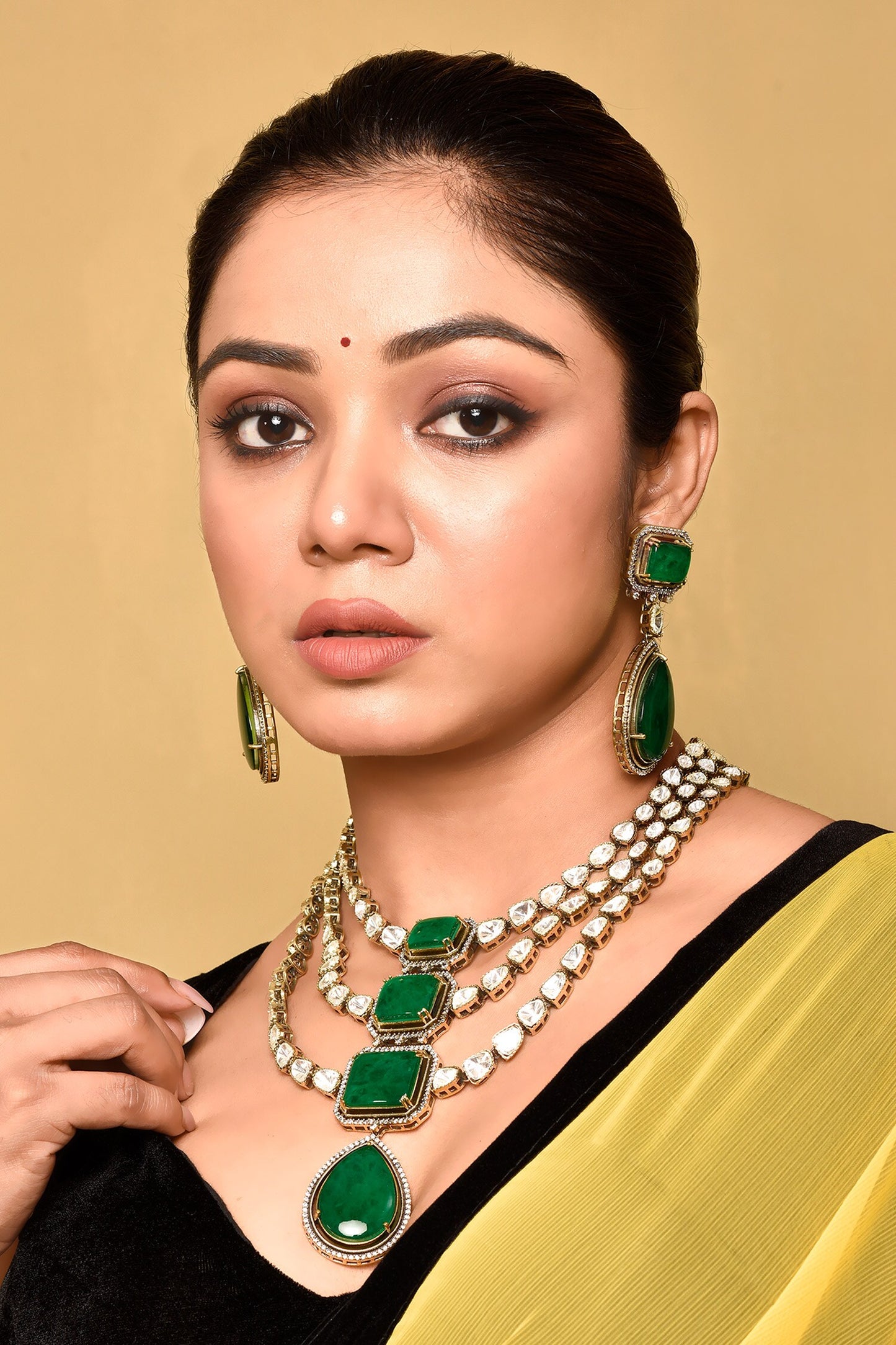 Stone Embellished Three-Layer Necklace Set 