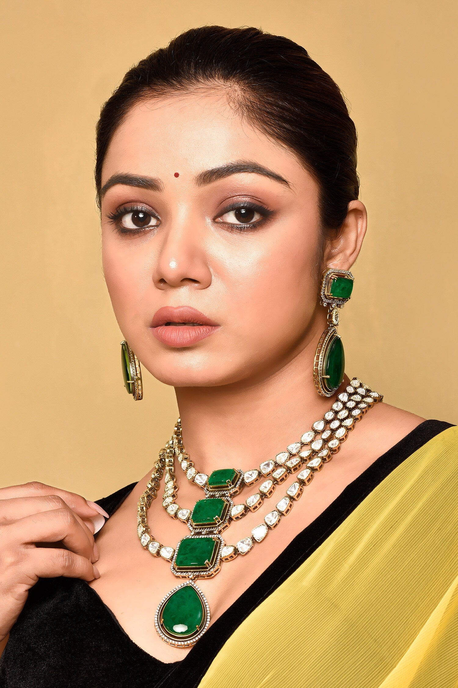 Stone Embellished Three-Layer Necklace Set 