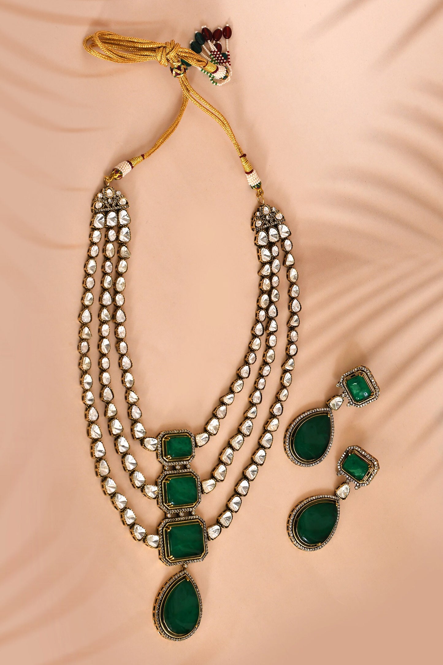 Stone Embellished Three-Layer Necklace Set 