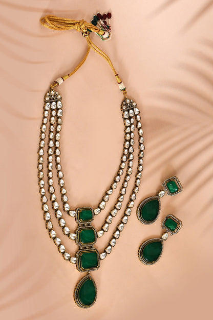 Stone Embellished Three-Layer Necklace Set 