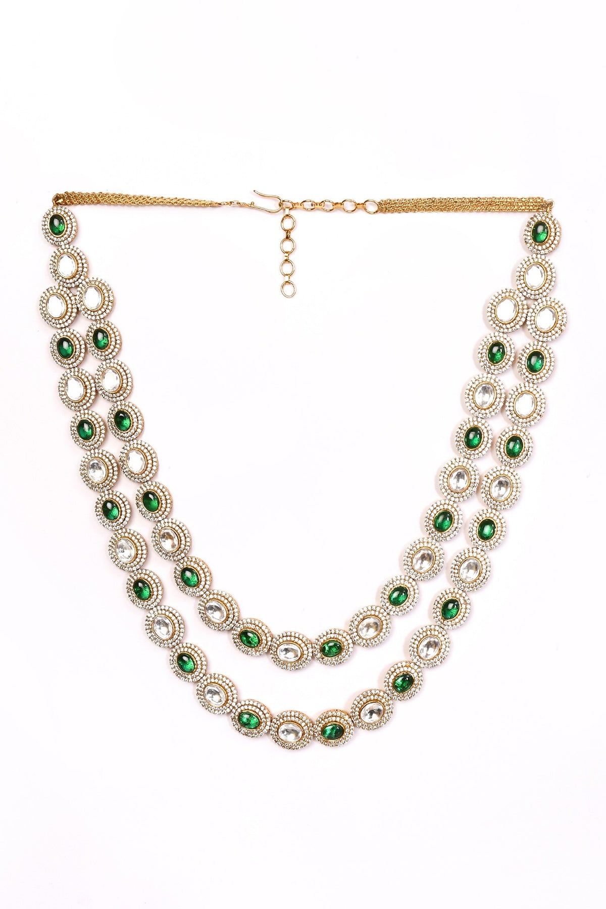 Oval Stone Embellished Double Layer Necklace Set 
