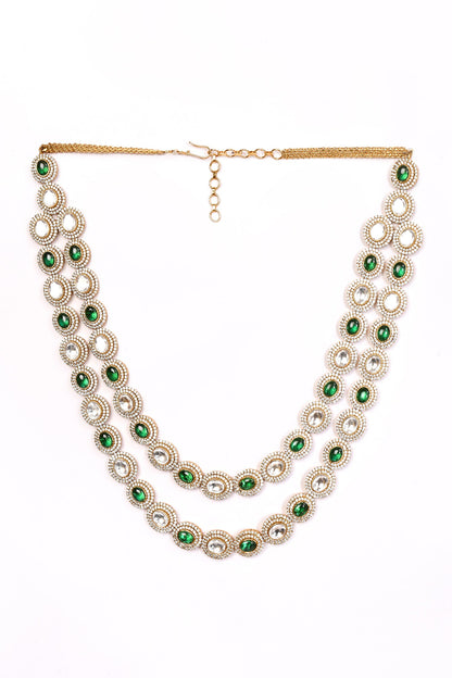 Oval Stone Embellished Double Layer Necklace Set 