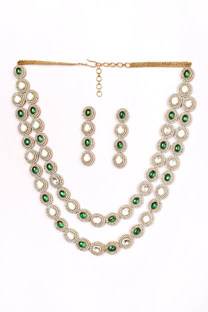 Oval Stone Embellished Double Layer Necklace Set 