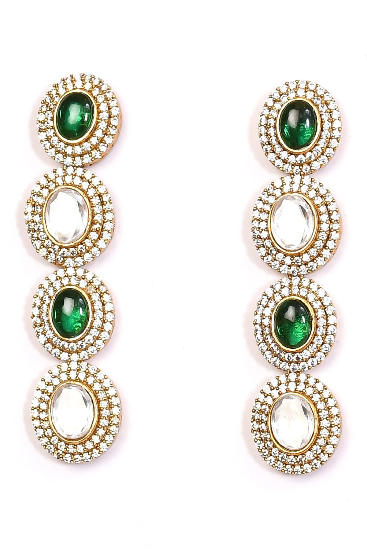 Oval Stone Embellished Double Layer Necklace Set 