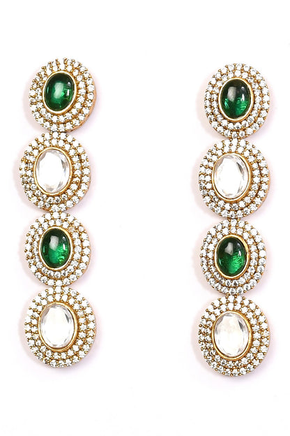 Oval Stone Embellished Double Layer Necklace Set 