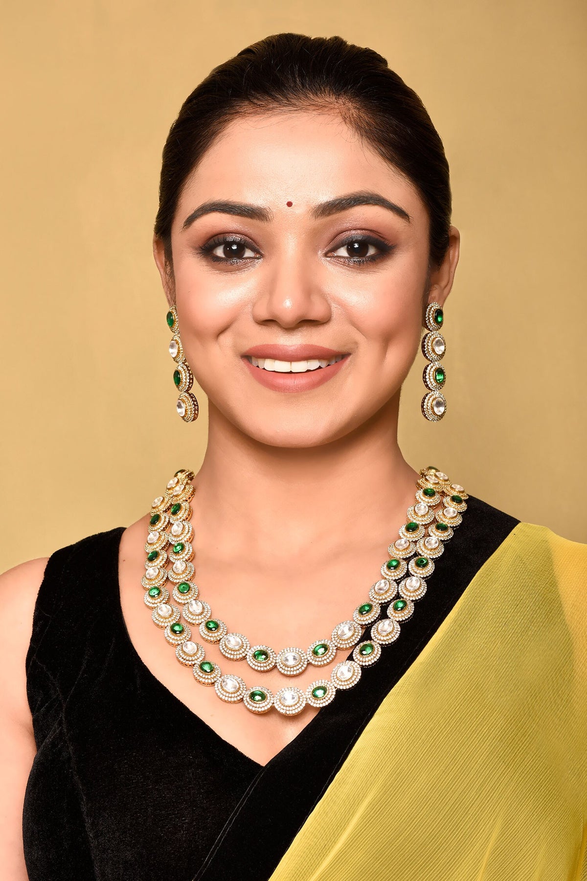 Oval Stone Embellished Double Layer Necklace Set 