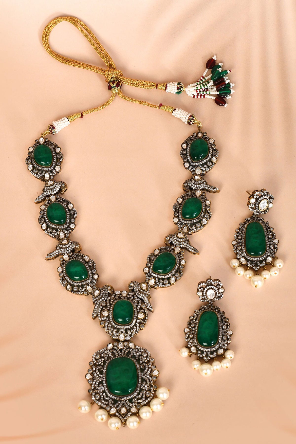 Stone Studded Swirl Pattern Necklace Set 