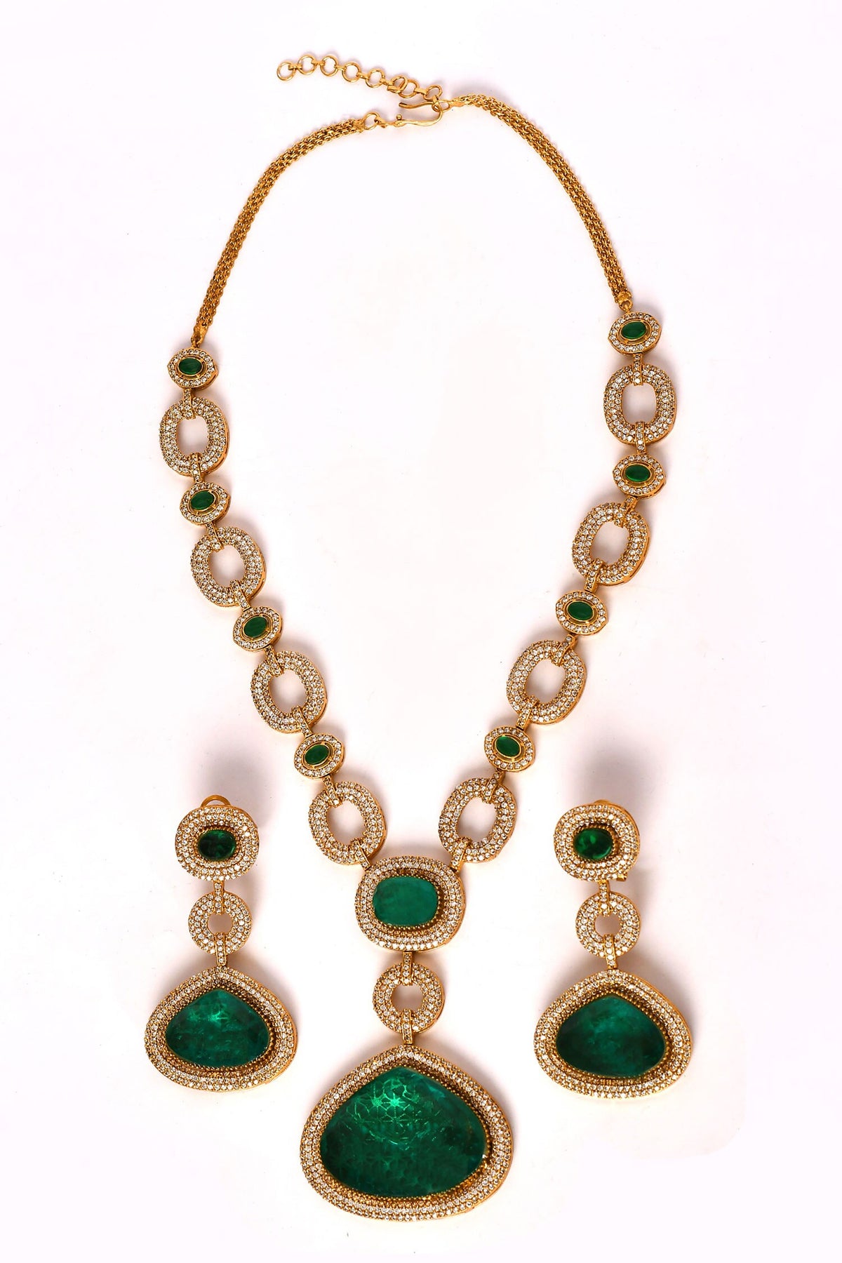 Stone Studded Link Pattern Necklace Set 