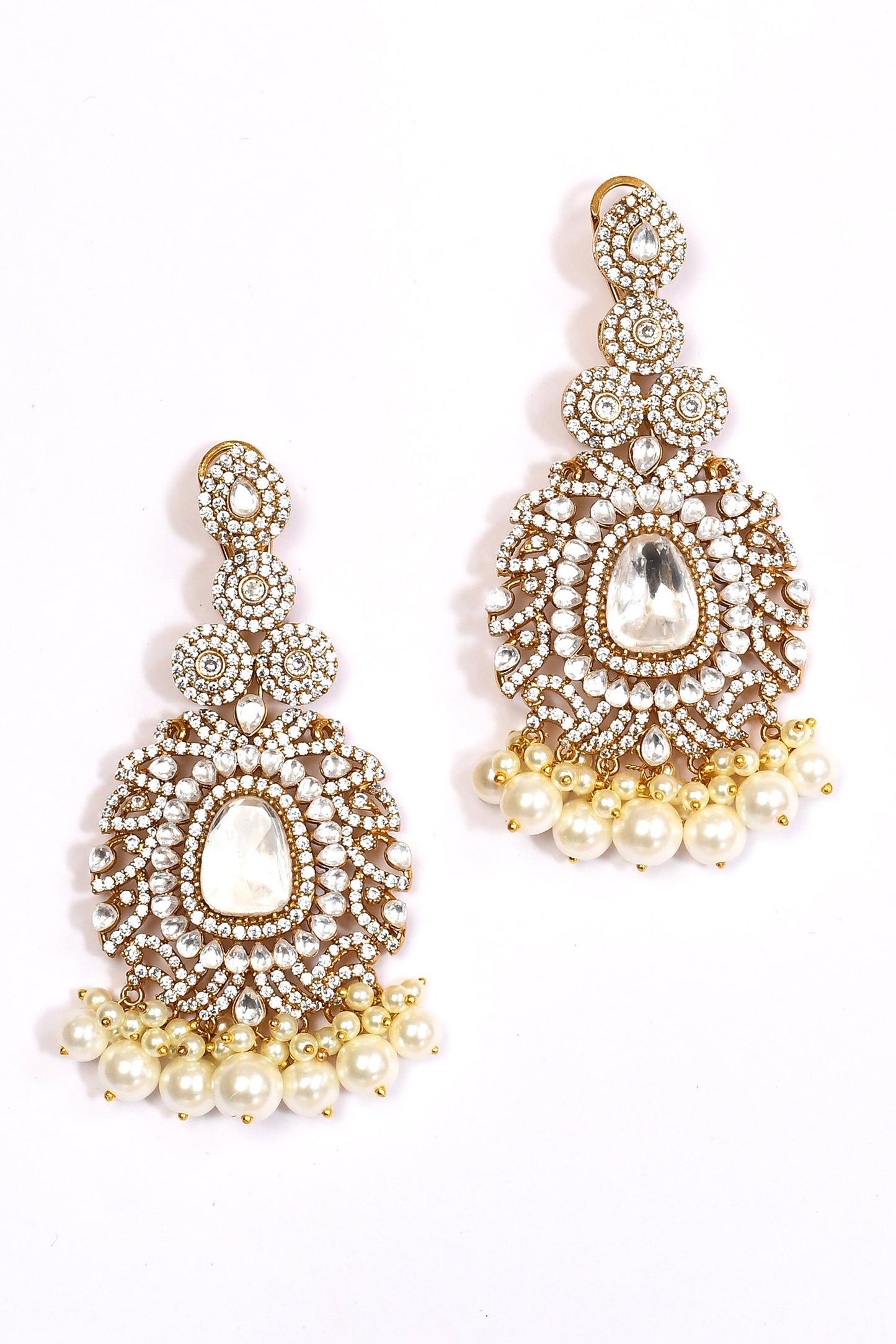 Stone Studded Pearl Tassel Necklace Set 