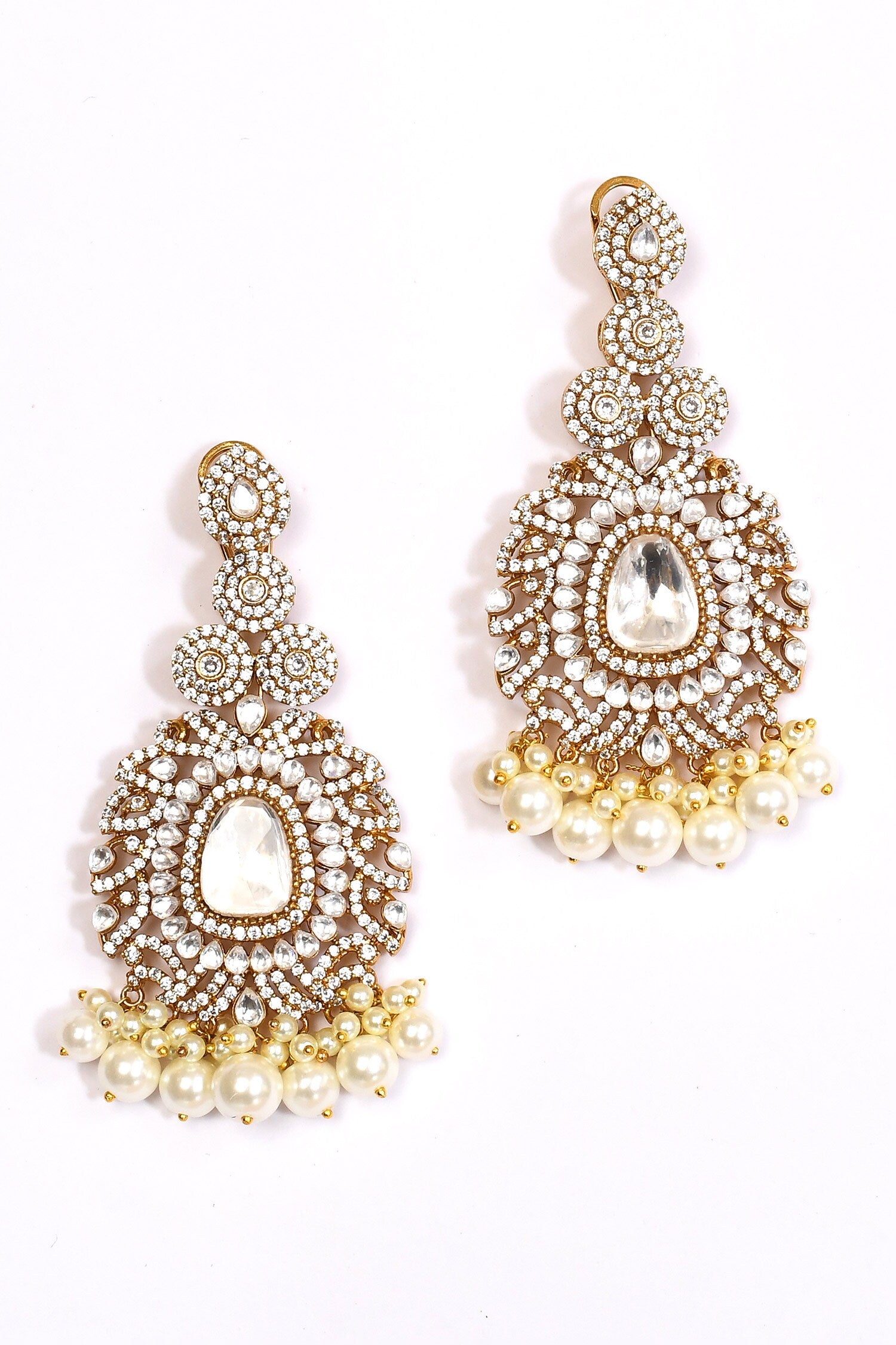 Stone Studded Pearl Tassel Necklace Set 