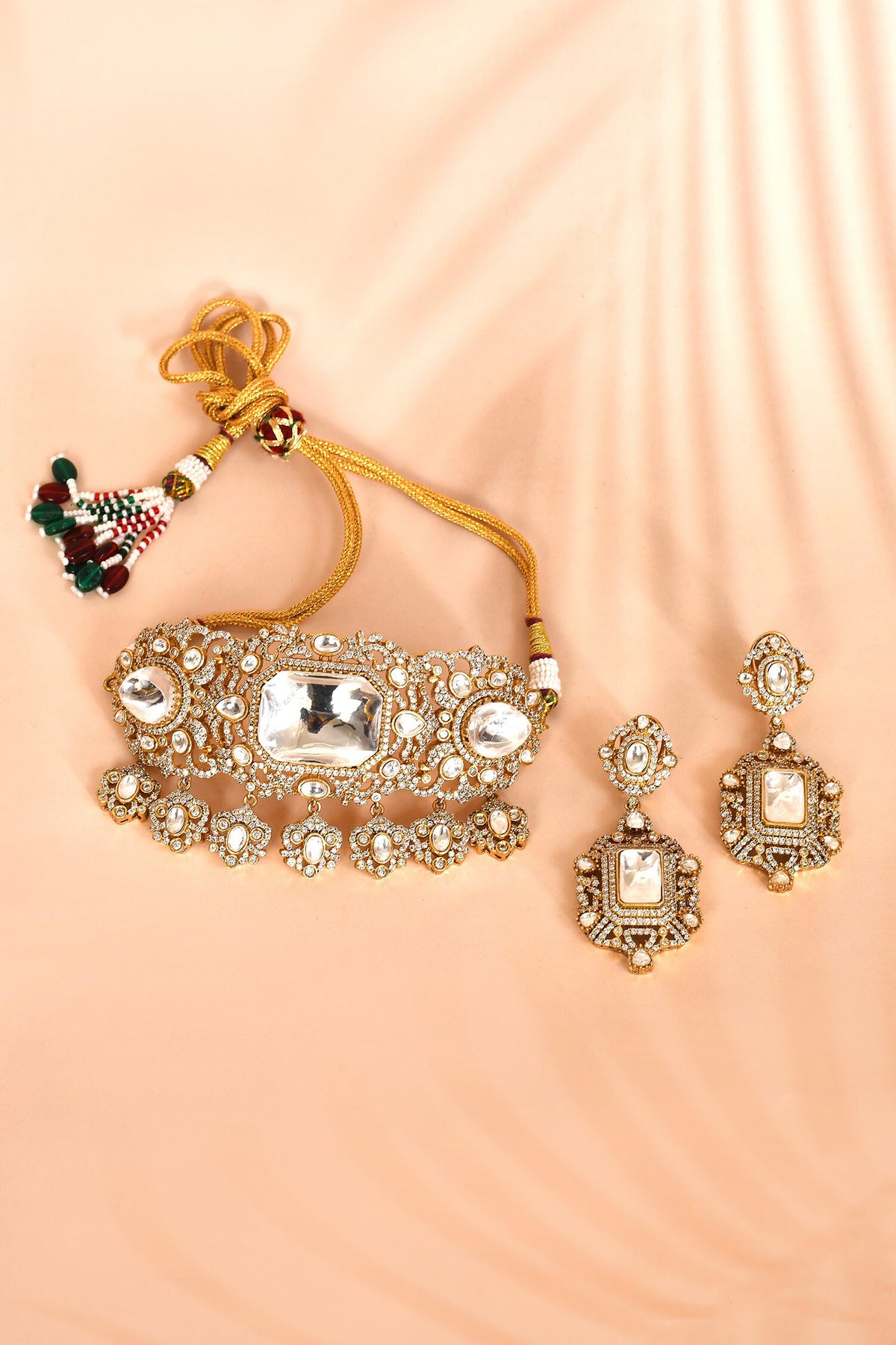 Clear Stone Studded Choker Necklace Set 