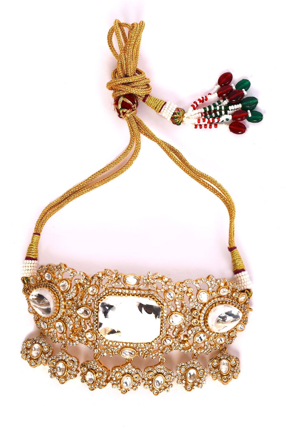 Clear Stone Studded Choker Necklace Set 