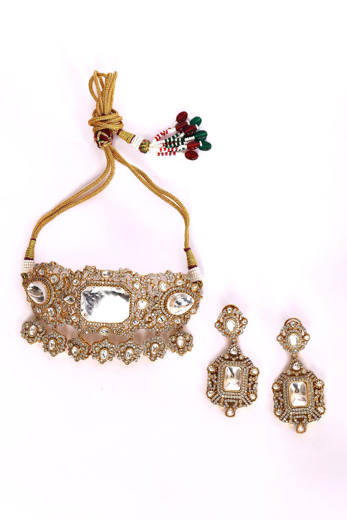 Clear Stone Studded Choker Necklace Set 