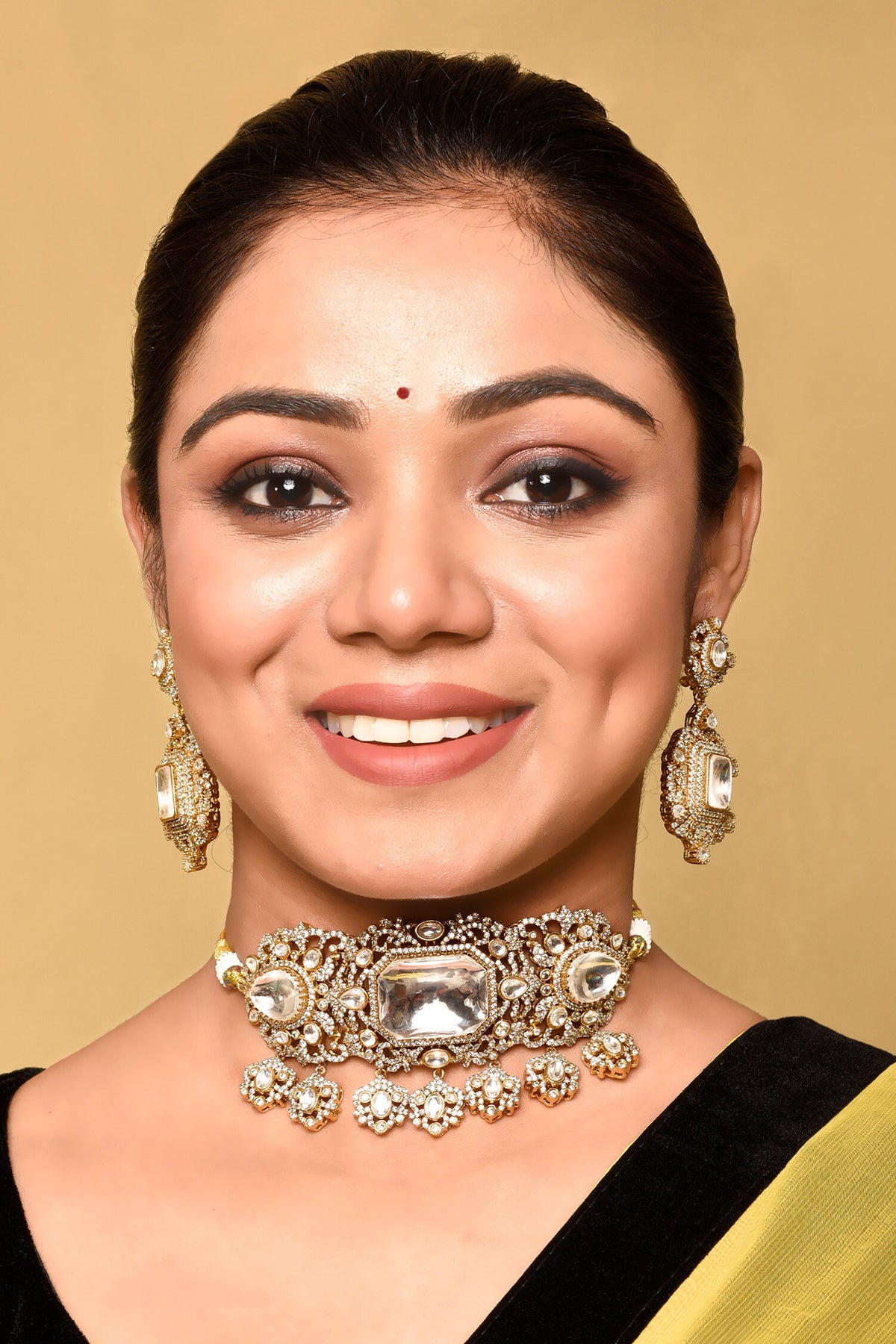 Clear Stone Studded Choker Necklace Set 