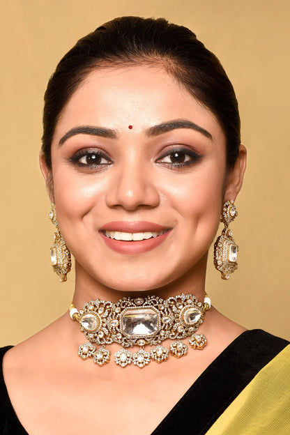 Clear Stone Studded Choker Necklace Set 