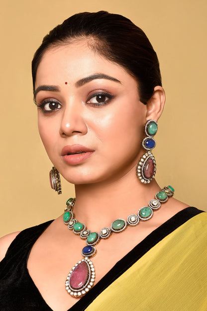 Stone Studded Victorian Necklace Set 