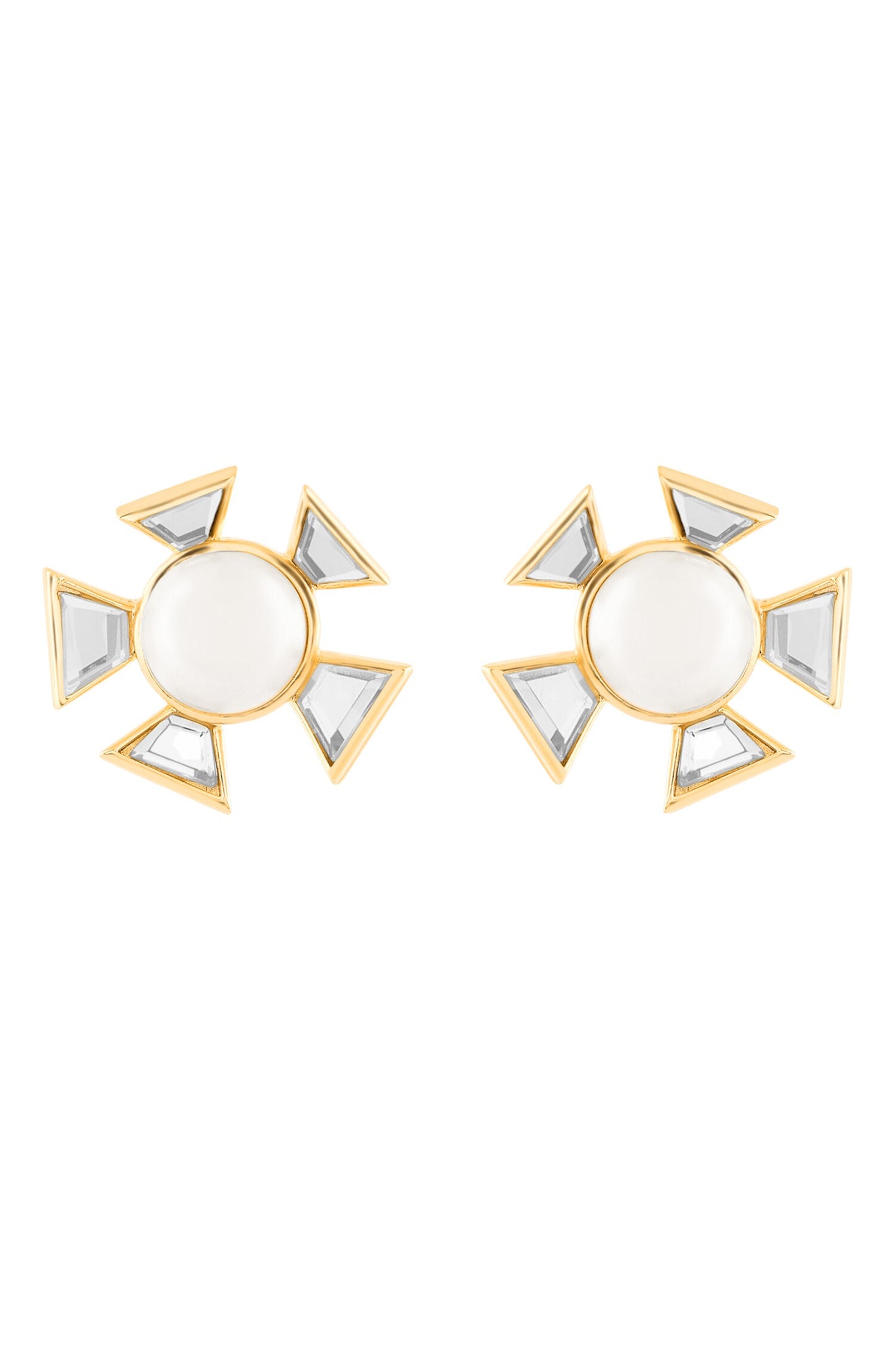 Pearl & Mirror Embellished Stud Earrings 