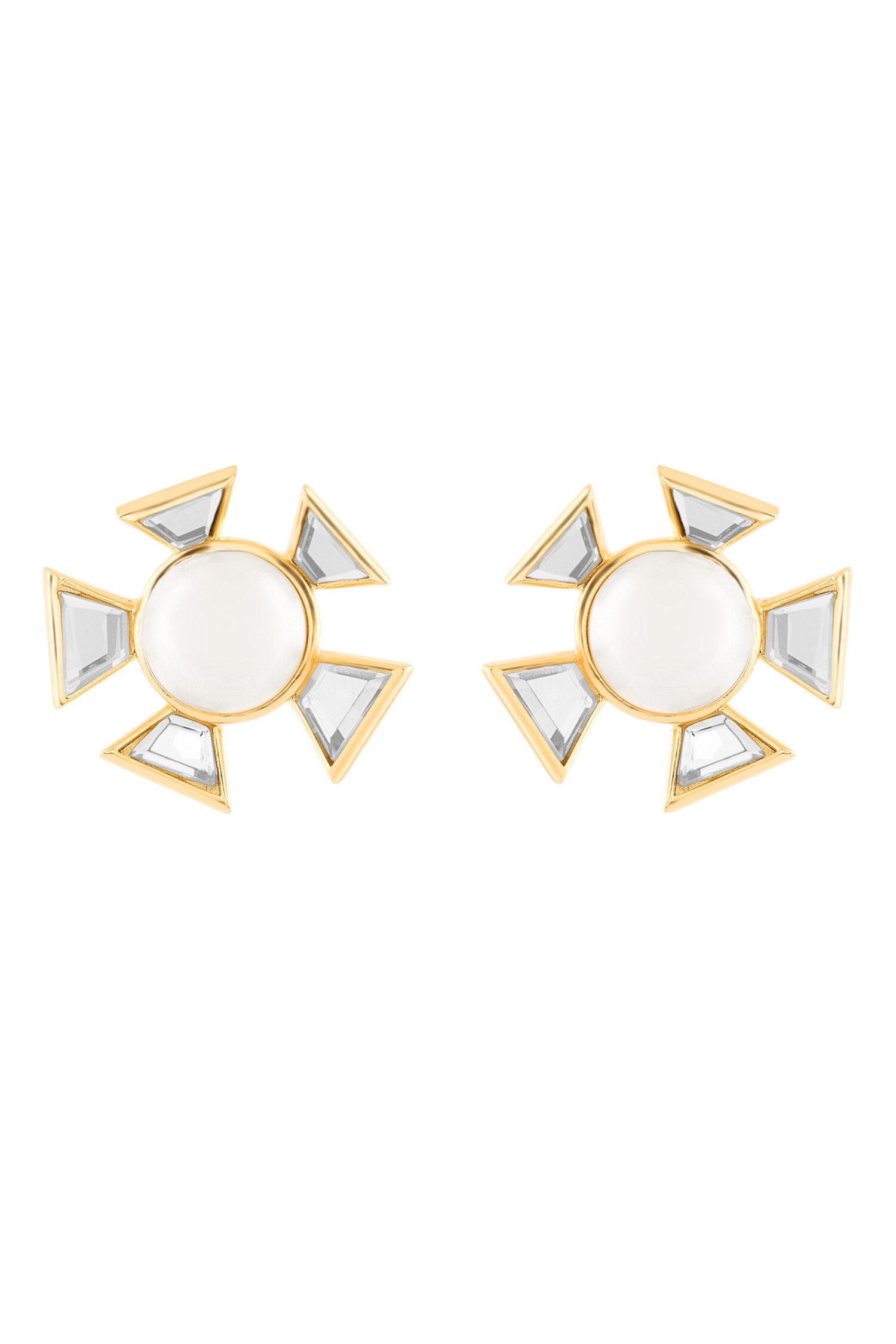 Pearl & Mirror Embellished Stud Earrings 