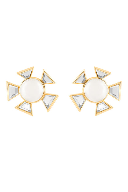 Pearl & Mirror Embellished Stud Earrings 