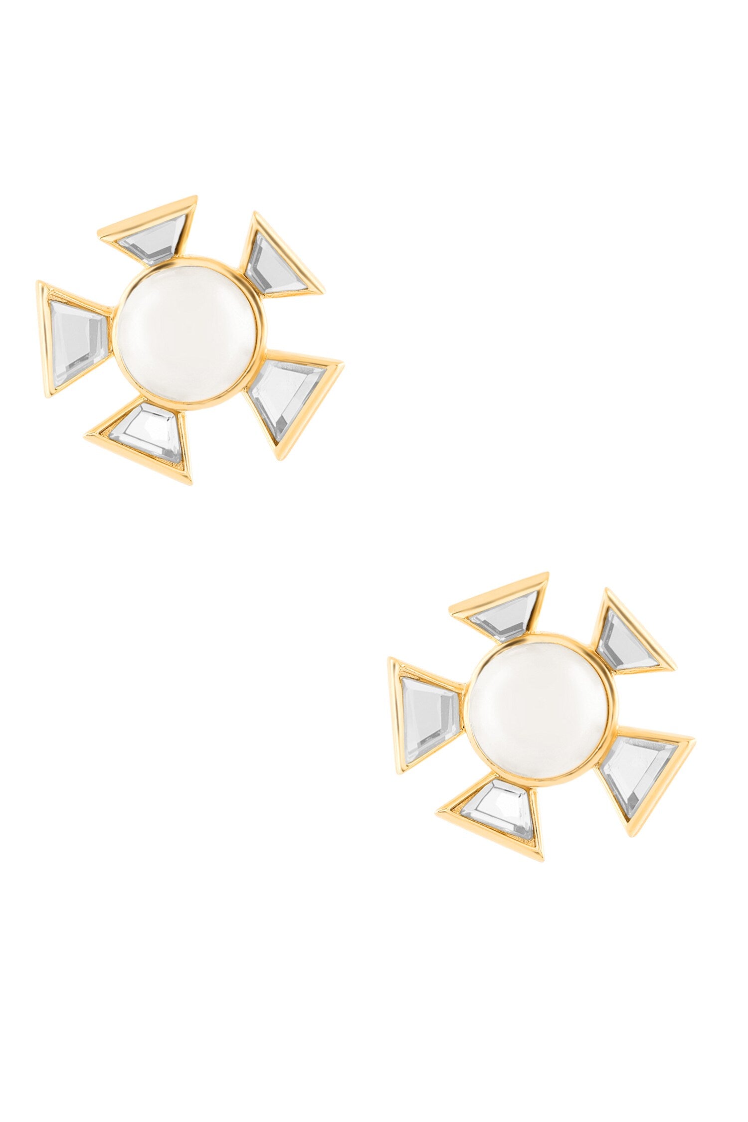 Pearl & Mirror Embellished Stud Earrings 