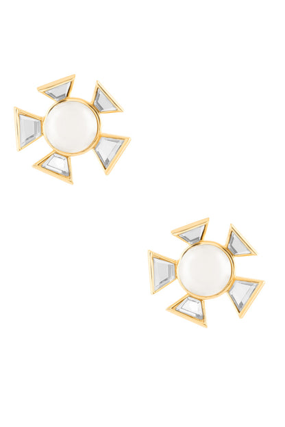 Pearl & Mirror Embellished Stud Earrings 