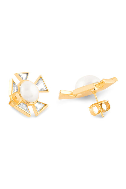 Pearl & Mirror Embellished Stud Earrings 
