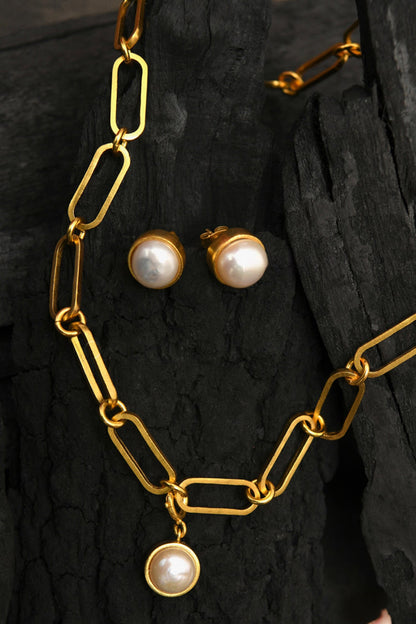 Linked Pearl Embellished Necklace Set 