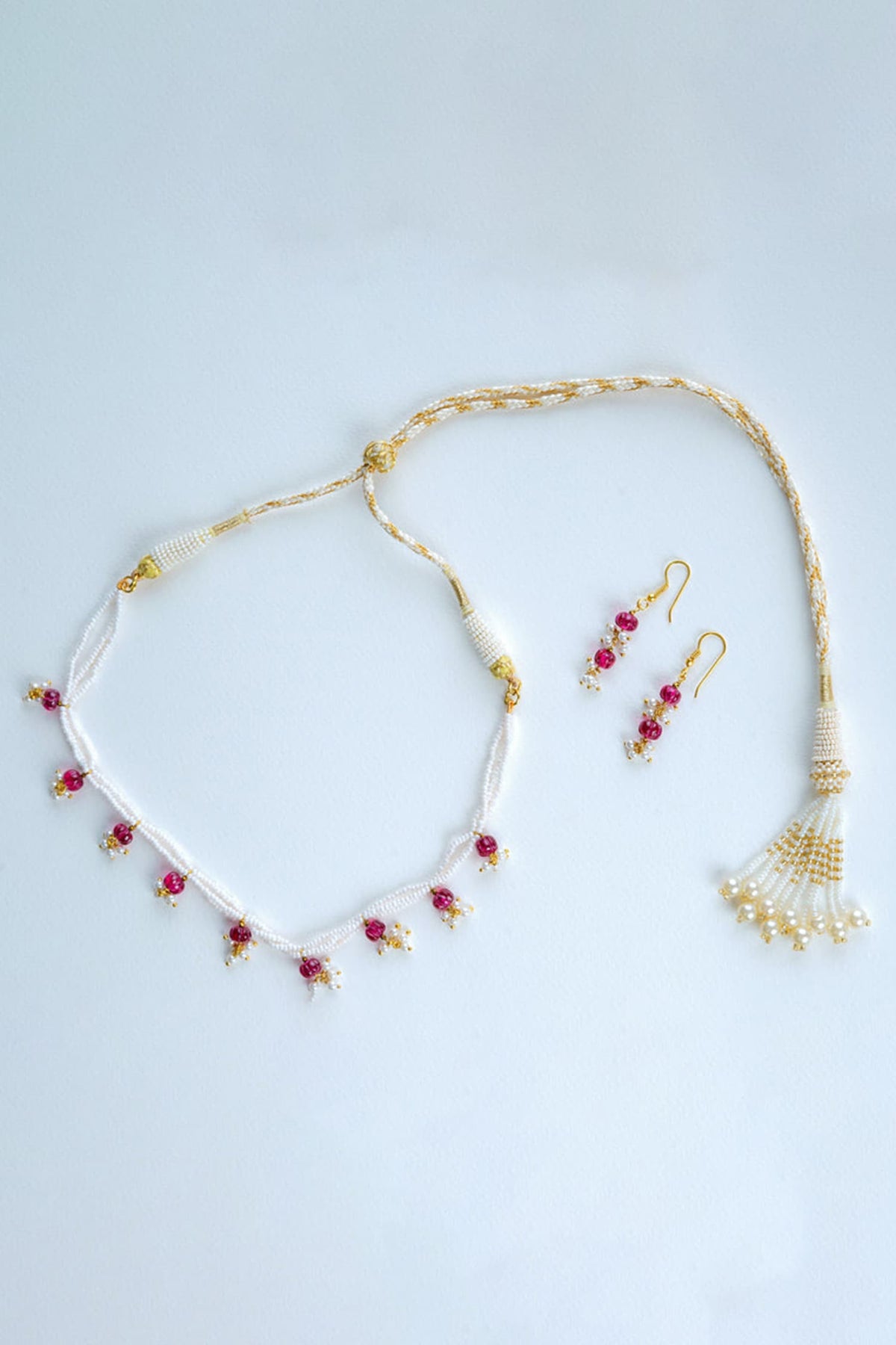 Ruby & Pearl Embellished Necklace Set 