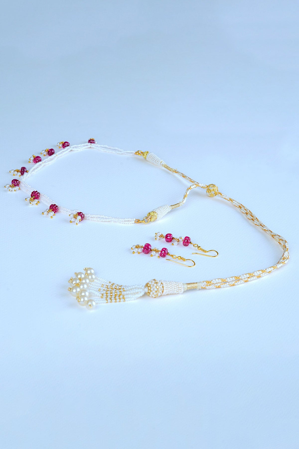Ruby & Pearl Embellished Necklace Set 