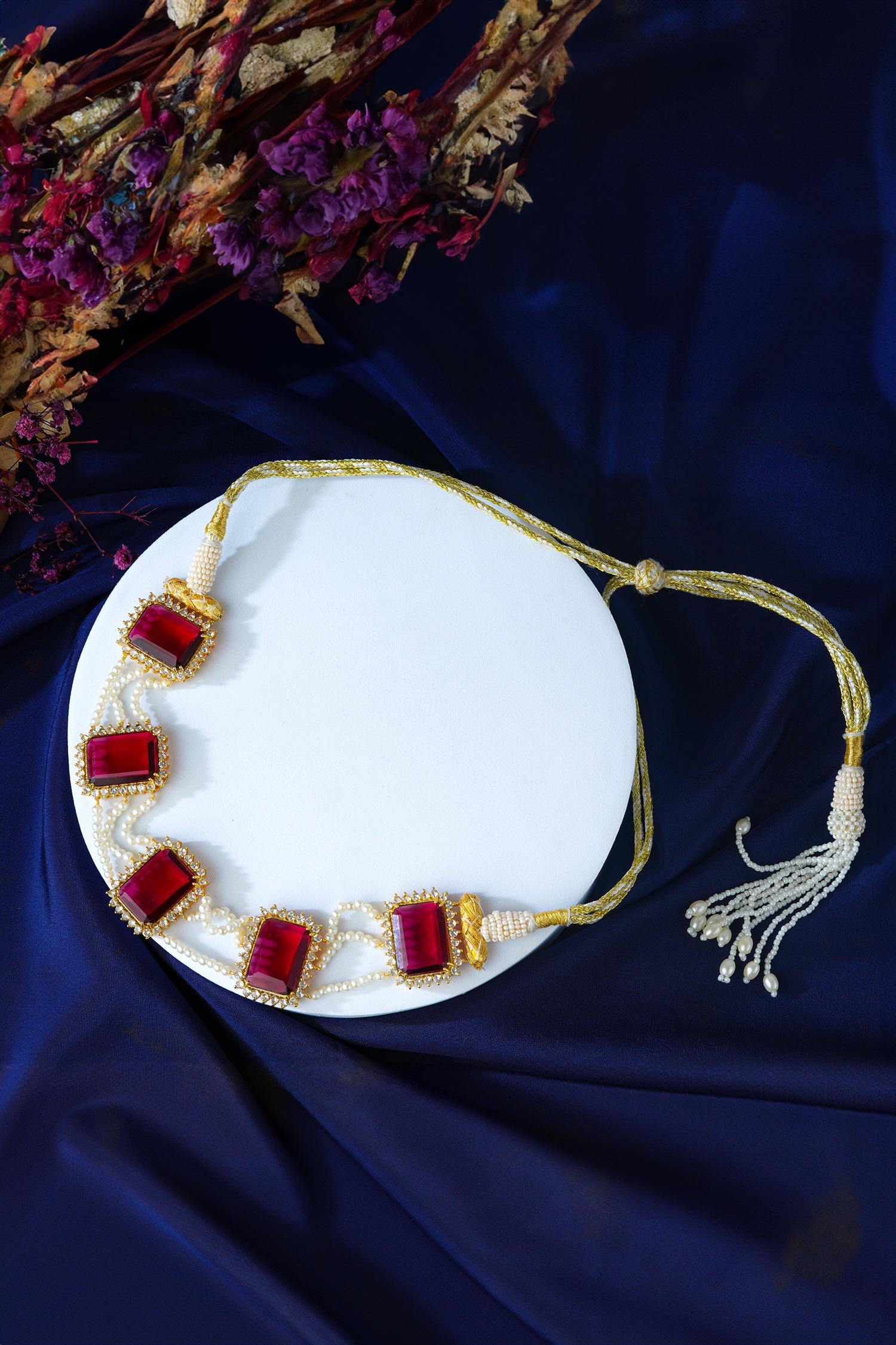 Crimson Charm Embellished Choker Necklace Set 