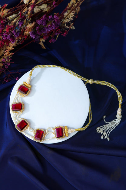 Crimson Charm Embellished Choker Necklace Set 