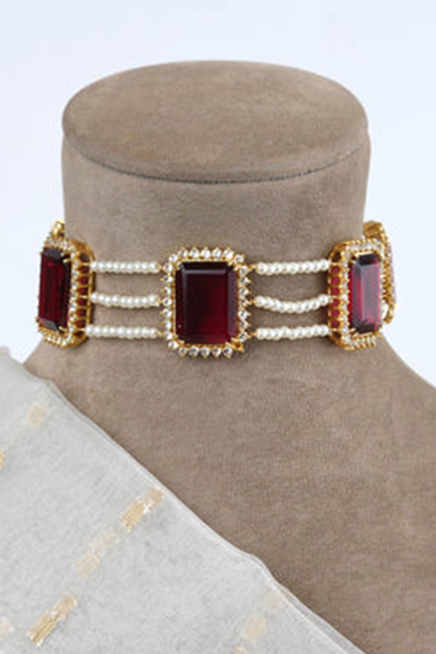 Crimson Charm Embellished Choker Necklace Set 