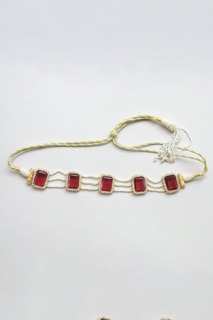 Crimson Charm Embellished Choker Necklace Set 
