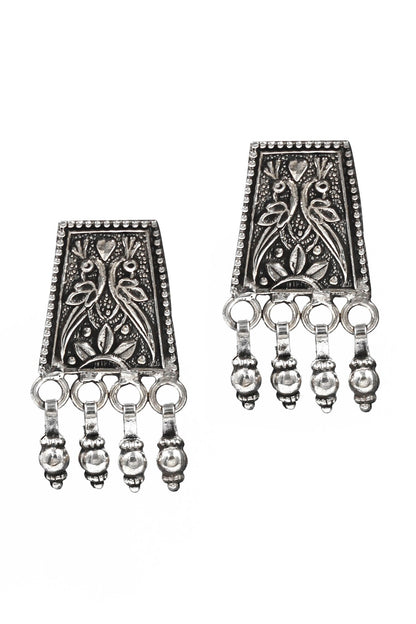 Peacock & Floral Carved Oxidized Earrings 