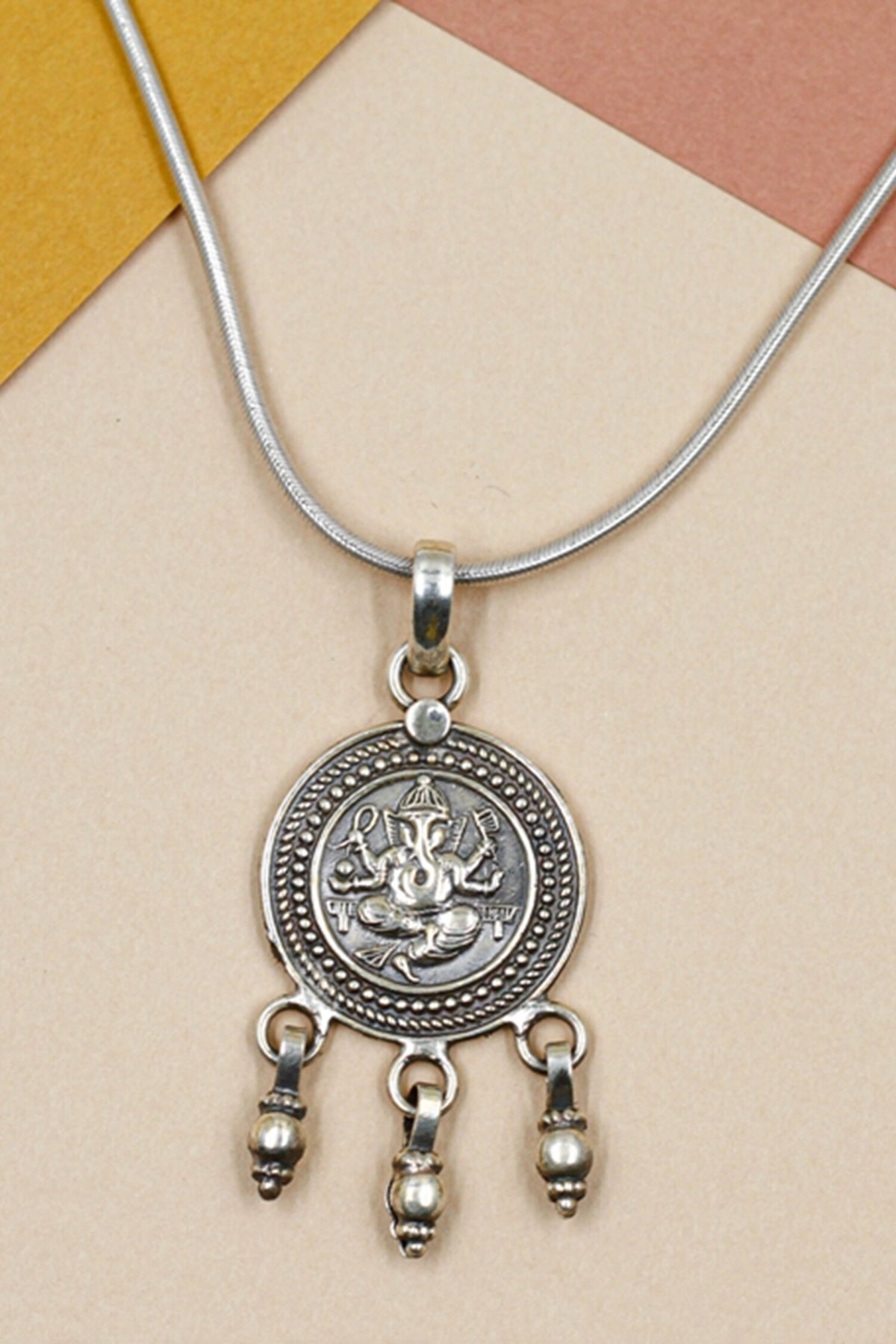 Ganpati Carved Pendant Chain Necklace 