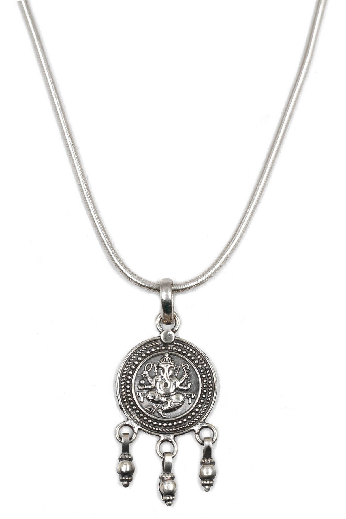 Ganpati Carved Pendant Chain Necklace 
