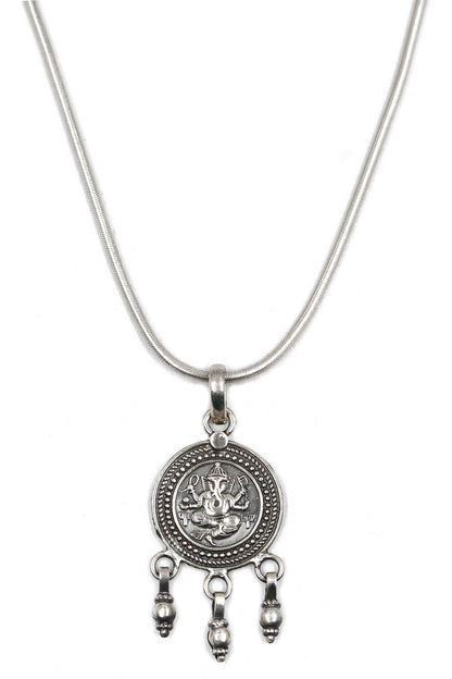 Ganpati Carved Pendant Chain Necklace 