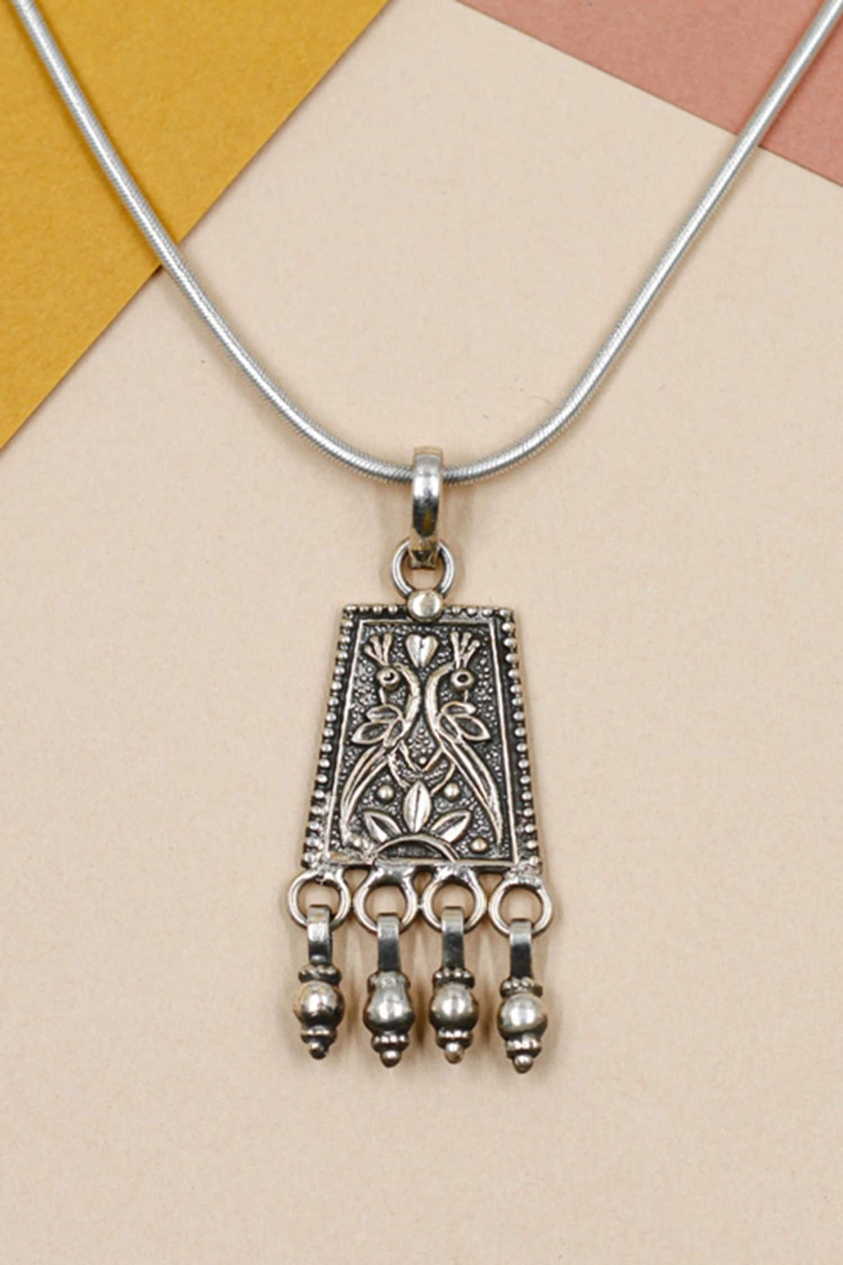 Peacock Floral Carved Pendant Chain Necklace 