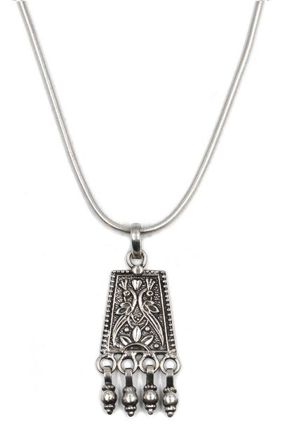 Peacock Floral Carved Pendant Chain Necklace 