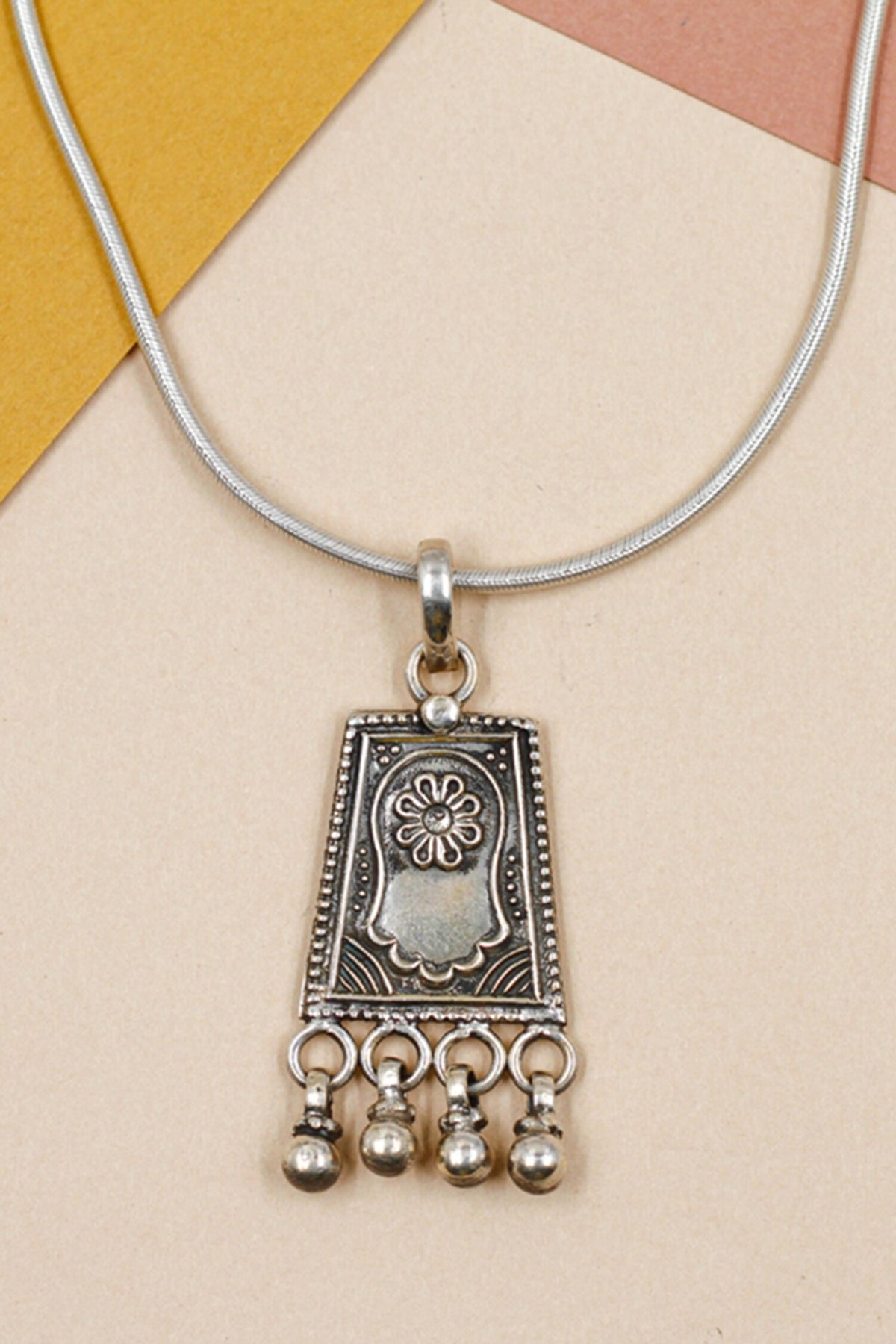 Rhombus Carved Pendant Chain Necklace 