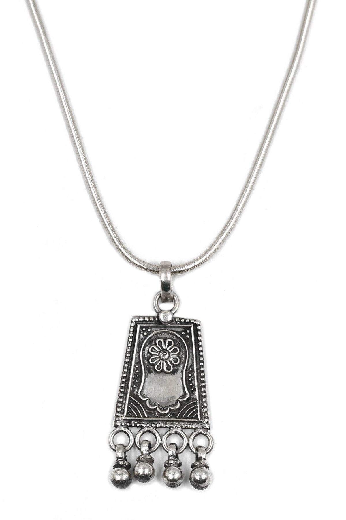 Rhombus Carved Pendant Chain Necklace 