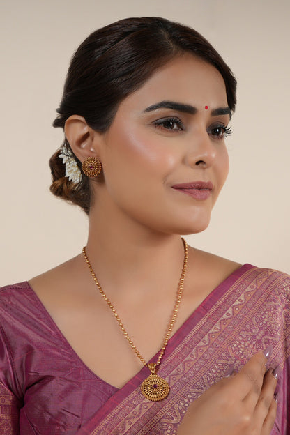 Floral Ruby Stone Embellished Necklace Set 