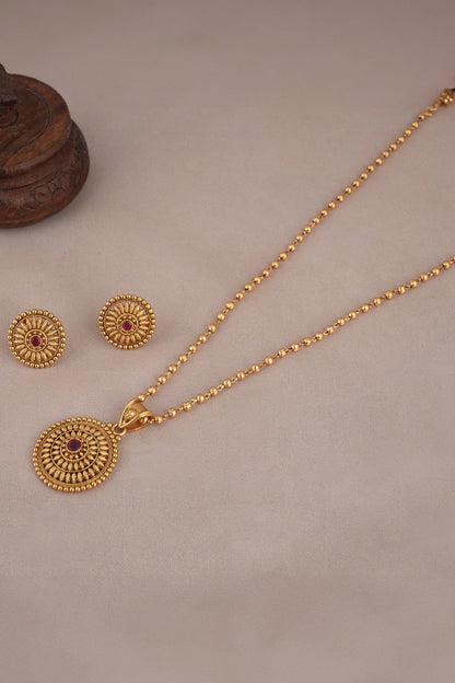Floral Ruby Stone Embellished Necklace Set 