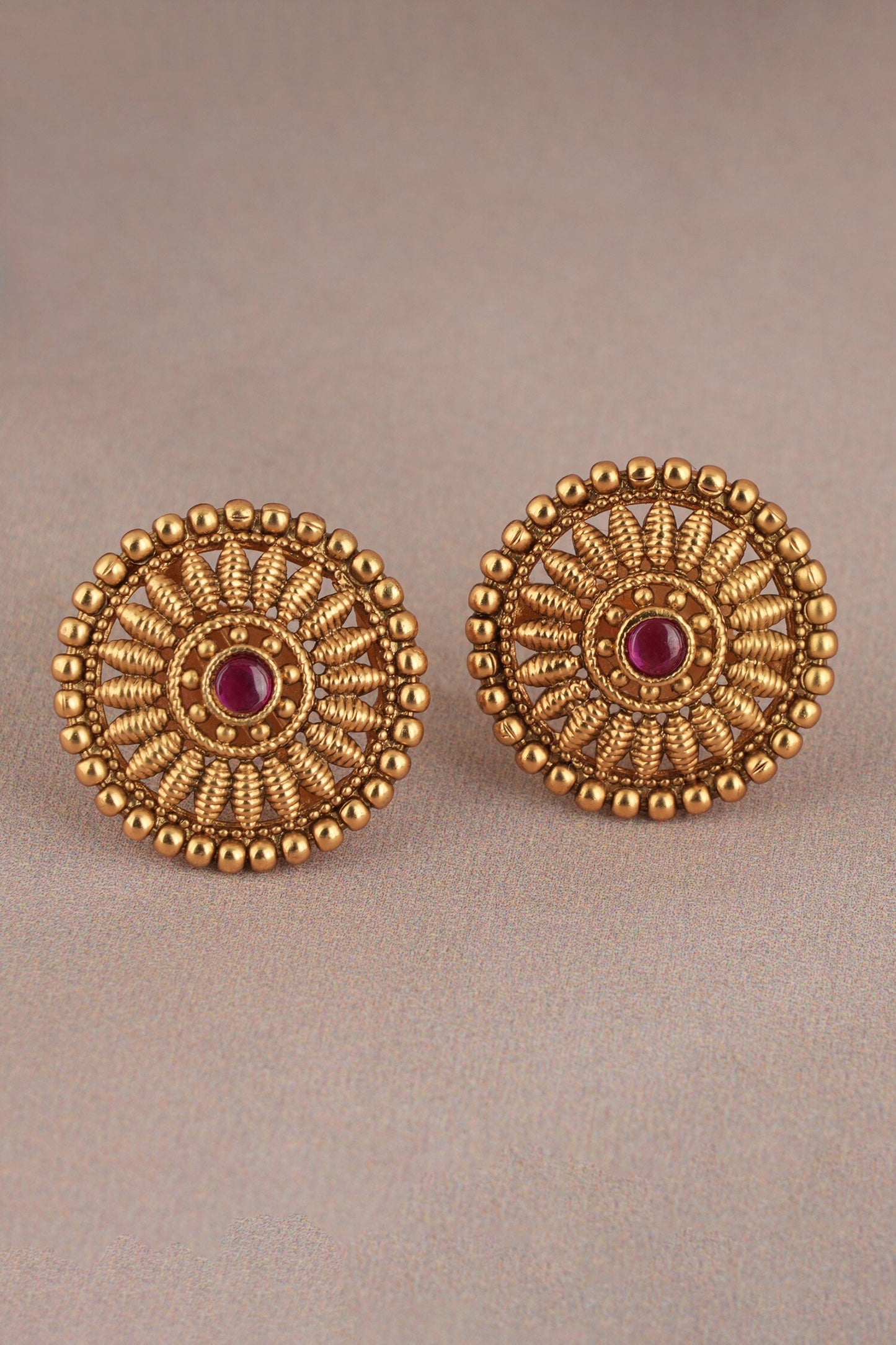 Floral Ruby Stone Embellished Necklace Set 