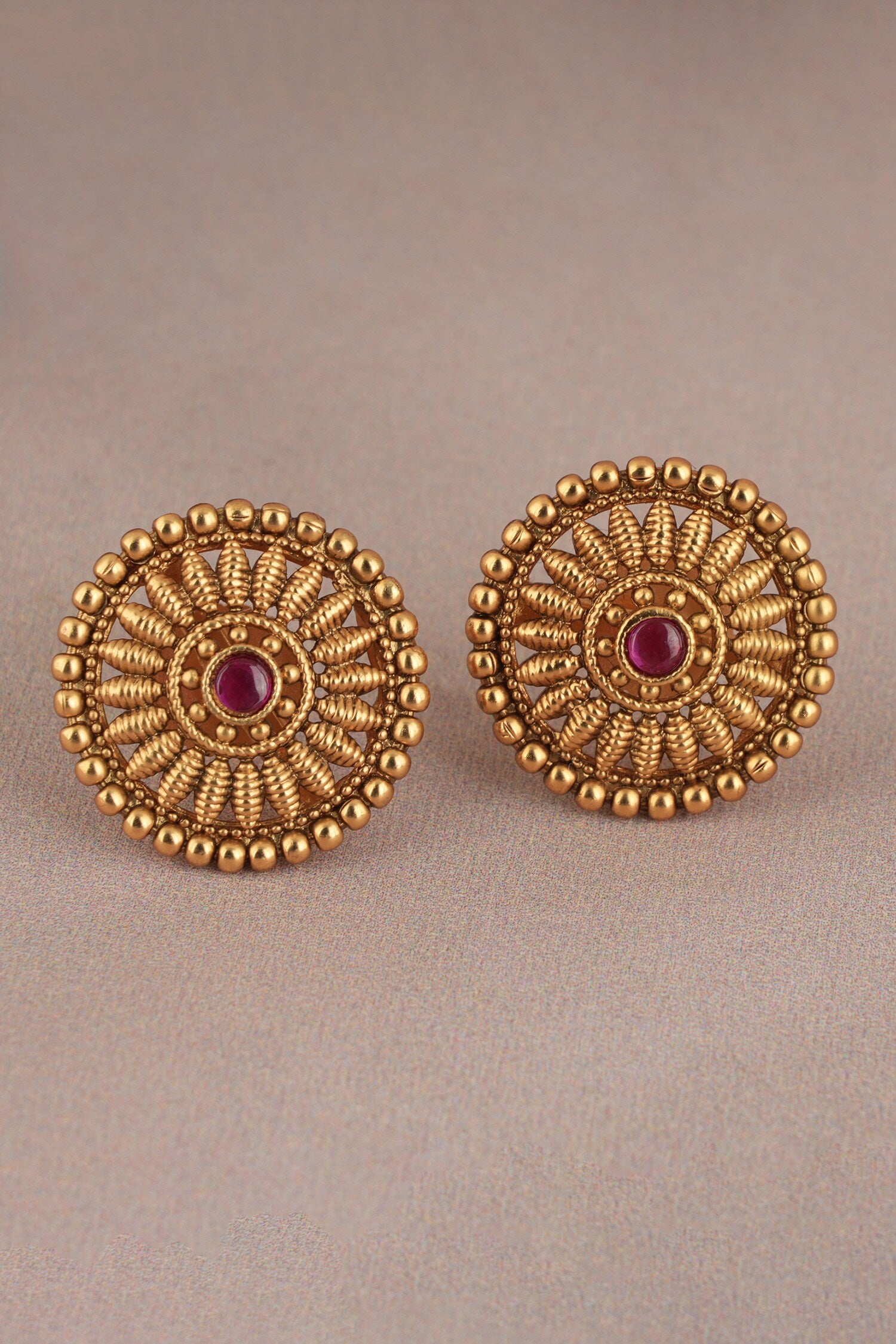 Floral Ruby Stone Embellished Necklace Set 