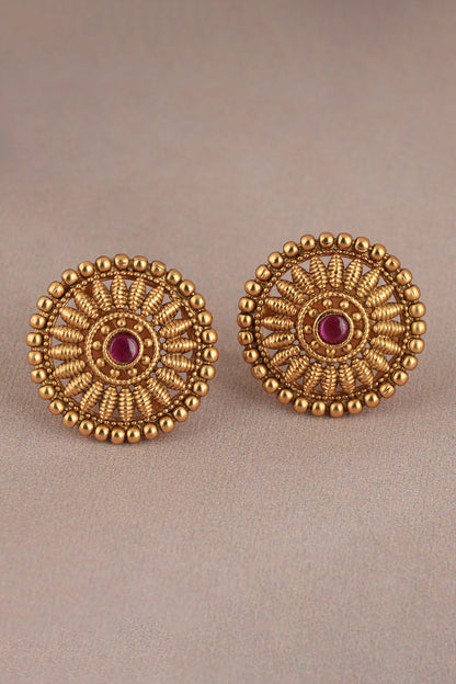 Floral Ruby Stone Embellished Necklace Set 