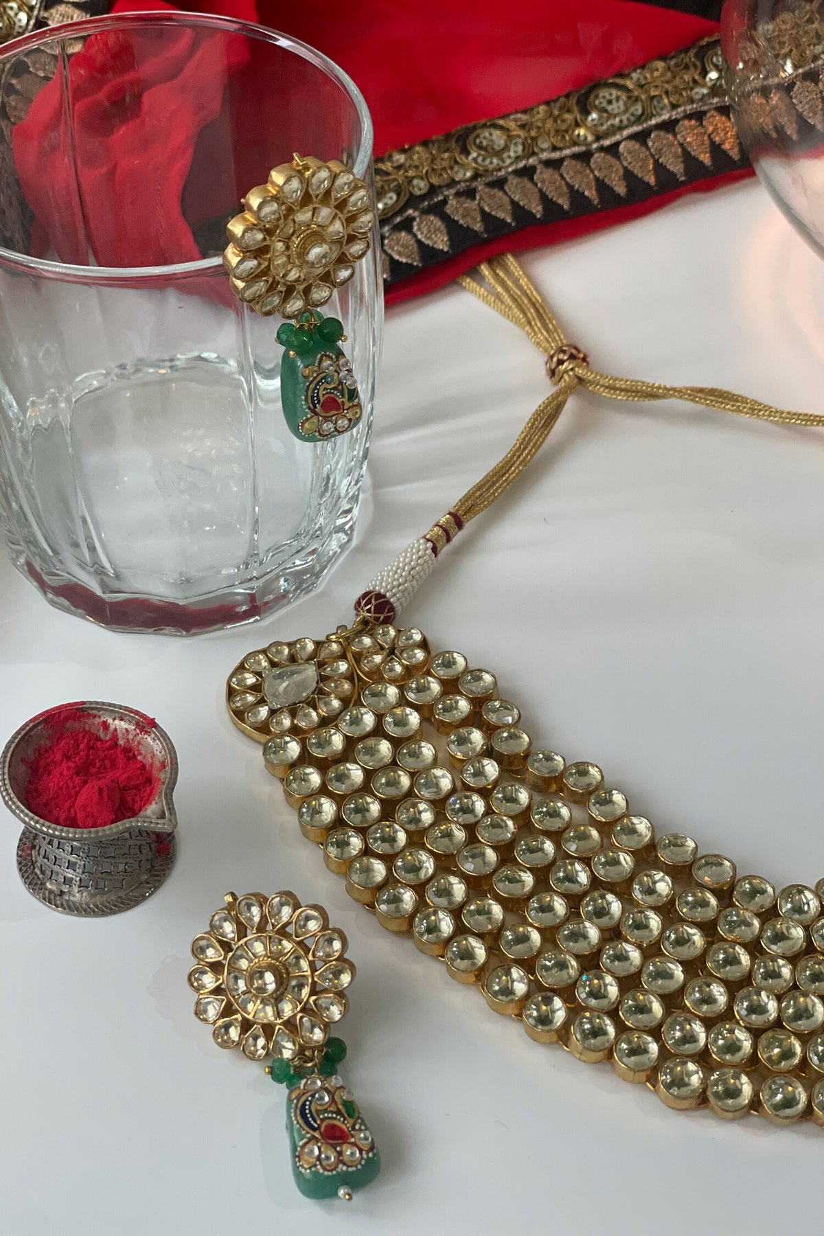 Kundan Polki Embellished Necklace Set 